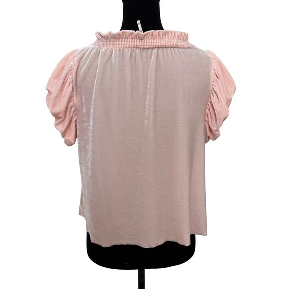 NEW FREE PEOPLE Pink Terese Velvet Ruffle Sleeve Blouse Top Oversized XS - Picture 4 of 7
